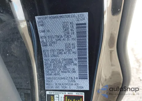 2025 Nissan Frontier King Cab S 4X2 from USA, damaged, VIN 1N6ED1CL6SN627634